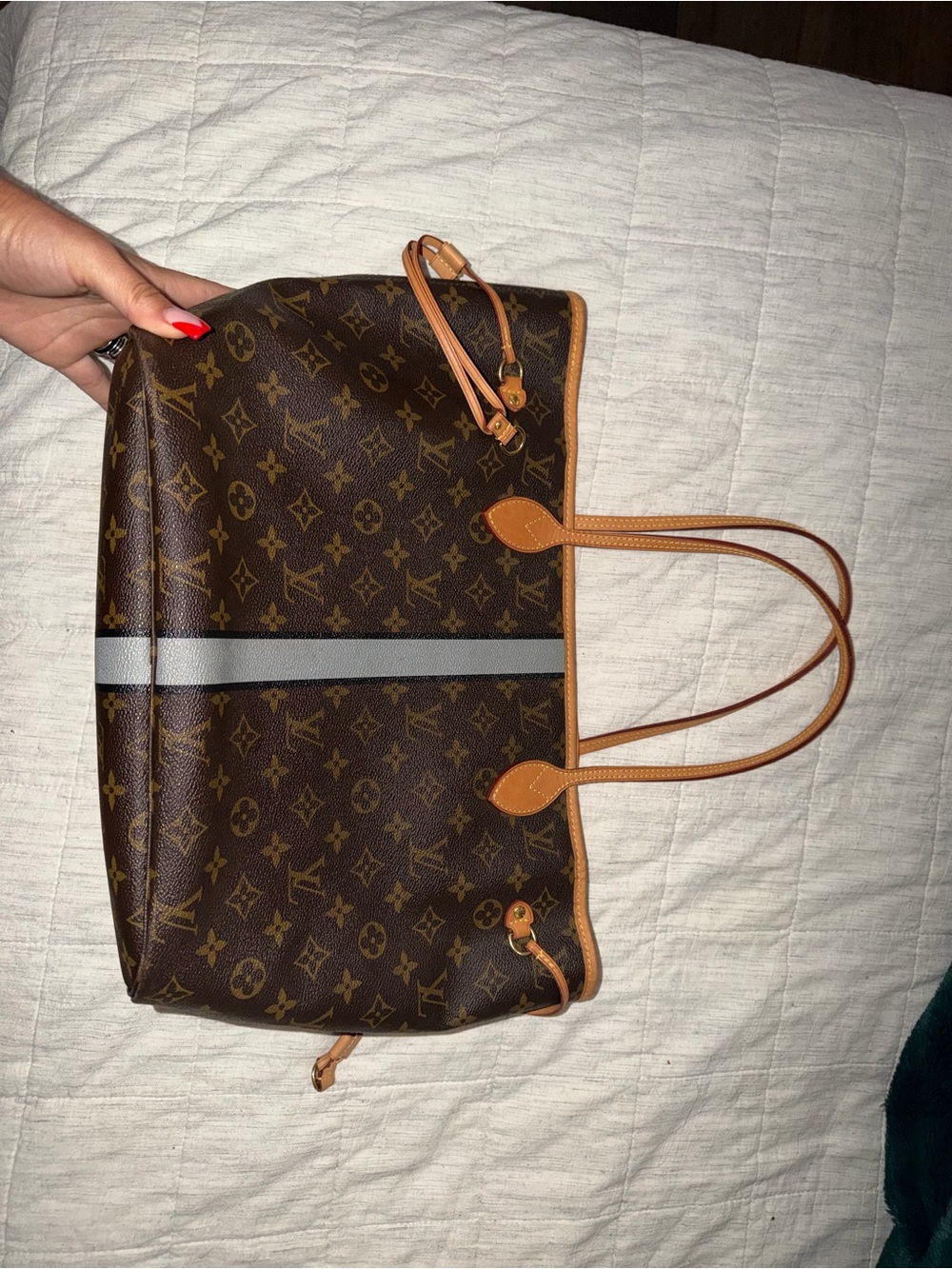 Louis Vuitton Brown Monogram Canvas Tote with Cream Stripe - Picture 4 of 5